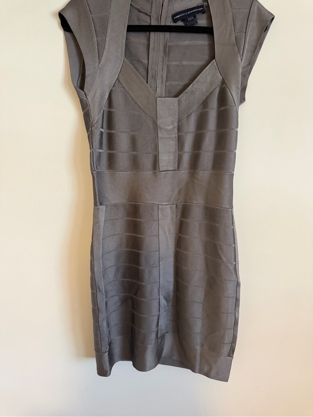 French Connection Silver Bandage Bodycon Mini Dress Size 8 Cocktail Party